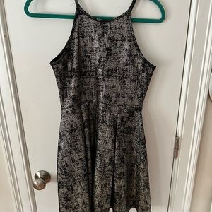 Soprano Black and Gold Printed Skater Dress